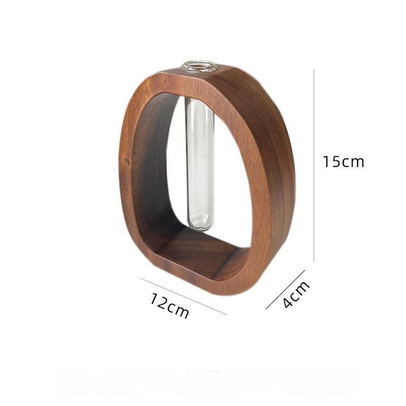 Wooden Glass Hydroponic Vase – Minimalist Desktop Flower Vase