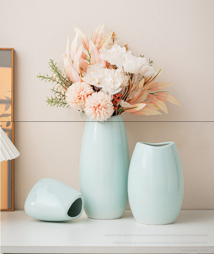 Modern Ceramic Vase Set (3-Piece): Minimalist Home Decor for Living Room Flower Arrangements (Blue) | Other Styles Available in Store