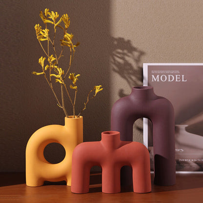 Tubular Letter Vase Set（3-Piece ） – Modern Ceramic Decor for Living Room, Dining Table & TV Stand | Other Luxury Styles Available in Store