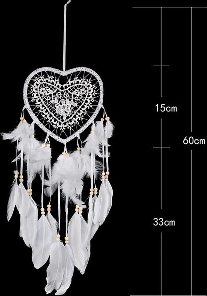 Handmade Dream Catcher | Dream Catcher XXL | Large Handmade Dream Catcher | Dream Catcher - Large Dream Catcher | Heart Dream Catcher | With Feathers | White