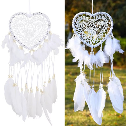Handmade Dream Catcher | Dream Catcher XXL | Large Handmade Dream Catcher | Dream Catcher - Large Dream Catcher | Heart Dream Catcher | With Feathers | White