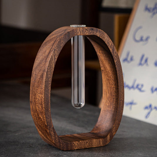 Vase - Solid Wood Vase - Desk Plant Growing Rack - Made of Wood and Bamboo - Enhances the modern decor of your home and office environment (S: 9.5*7*4 cm)