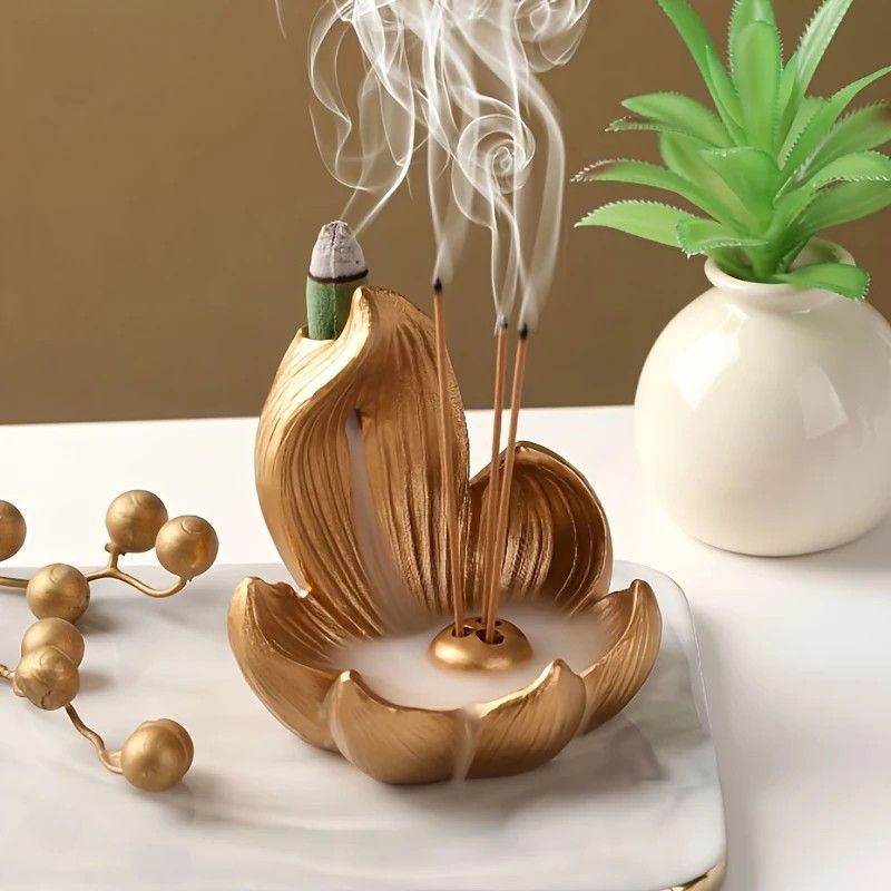 One lotus-shaped incense cone, a multifunctional home decoration piece, suitable for yoga and meditation.(WHITE)