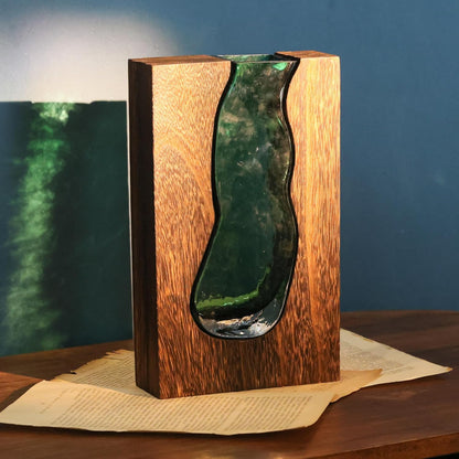 Rustic style wood and glass vase