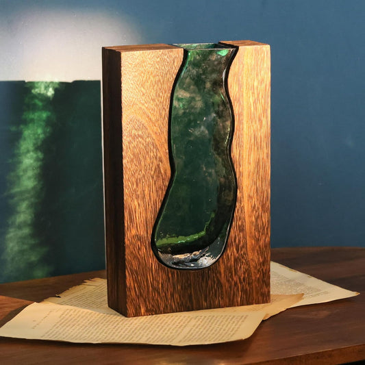 Rustic style wood and glass vase