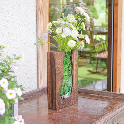 Rustic style wood and glass vase