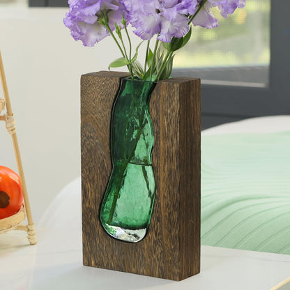 Rustic style wood and glass vase