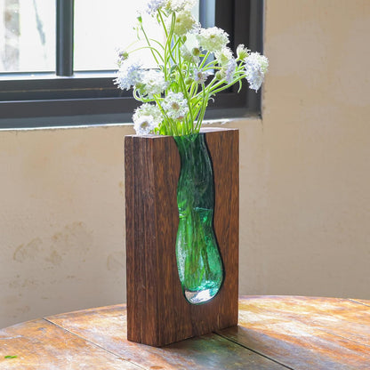 Rustic style wood and glass vase