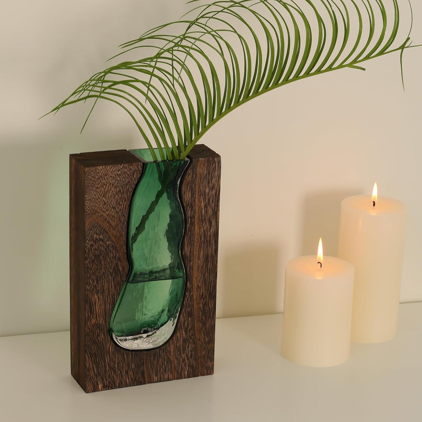 Rustic style wood and glass vase