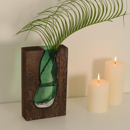 Rustic style wood and glass vase