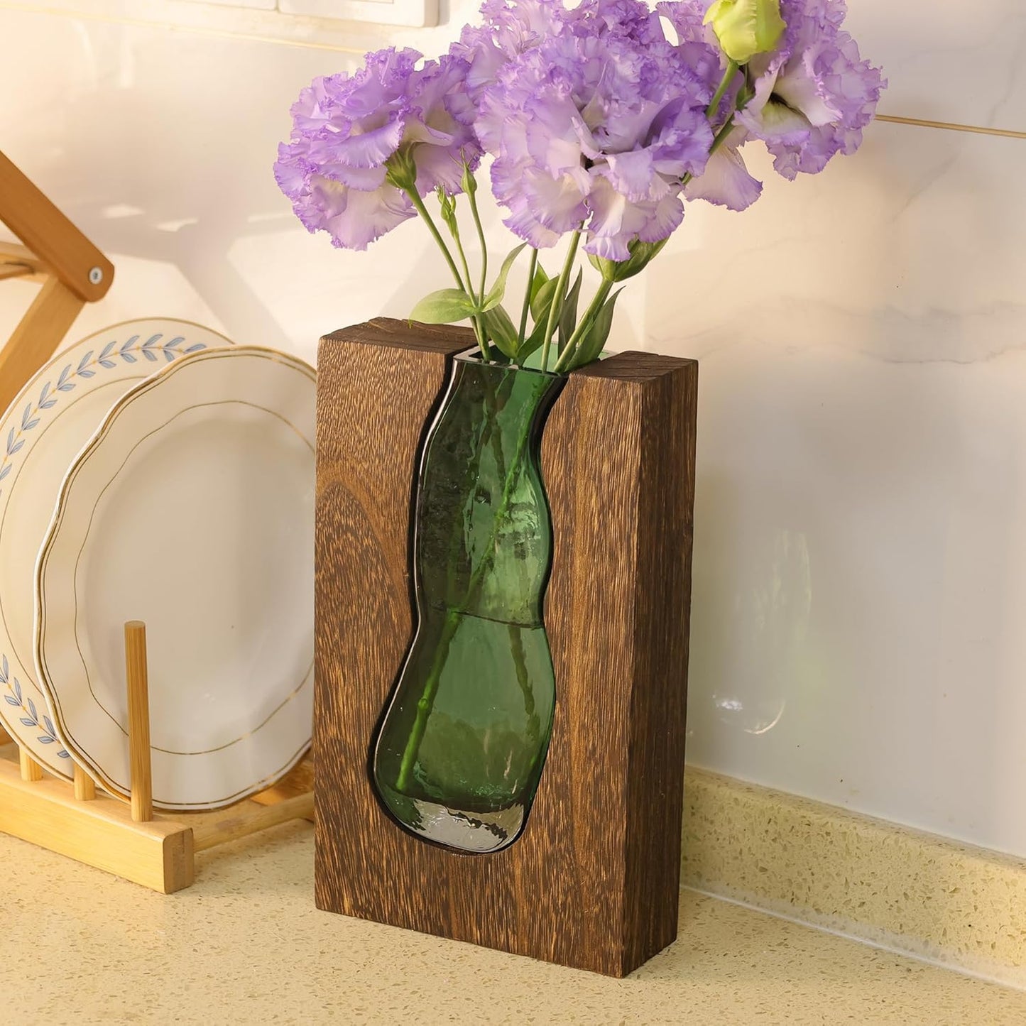Rustic style wood and glass vase