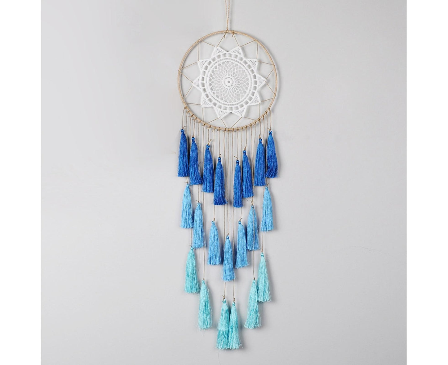 Round Handmade Wall Hanging Wind Chime Dream Catcher with Tassel Home Decor-Green Coffee*