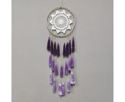 Round Handmade Wall Hanging Wind Chime Dream Catcher with Tassel Home Decor-Green Coffee*