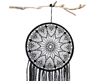 Hollow Round Moon Shape Tassel Dream Catcher Hanging Pendant Home Bedroom Decor- B