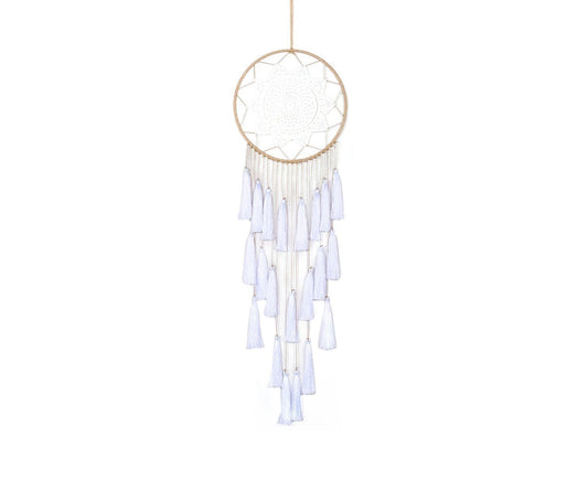 Round Handmade Wall Hanging Wind Chime Dream Catcher with Tassel Home Decor-White