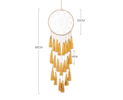 Round Handmade Wall Hanging Wind Chime Dream Catcher with Tassel Home Decor-White