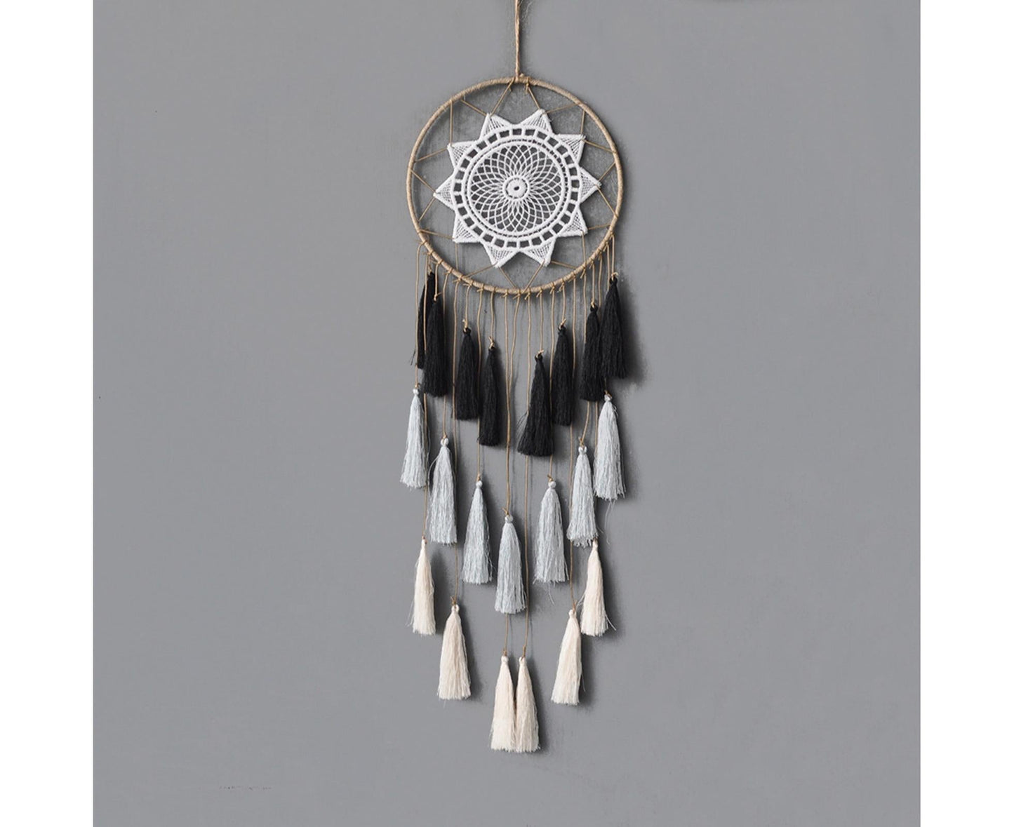 Round Handmade Wall Hanging Wind Chime Dream Catcher with Tassel Home Decor-White