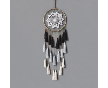 Round Handmade Wall Hanging Wind Chime Dream Catcher with Tassel Home Decor-White
