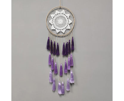 Round Handmade Wall Hanging Wind Chime Dream Catcher with Tassel Home Decor-White