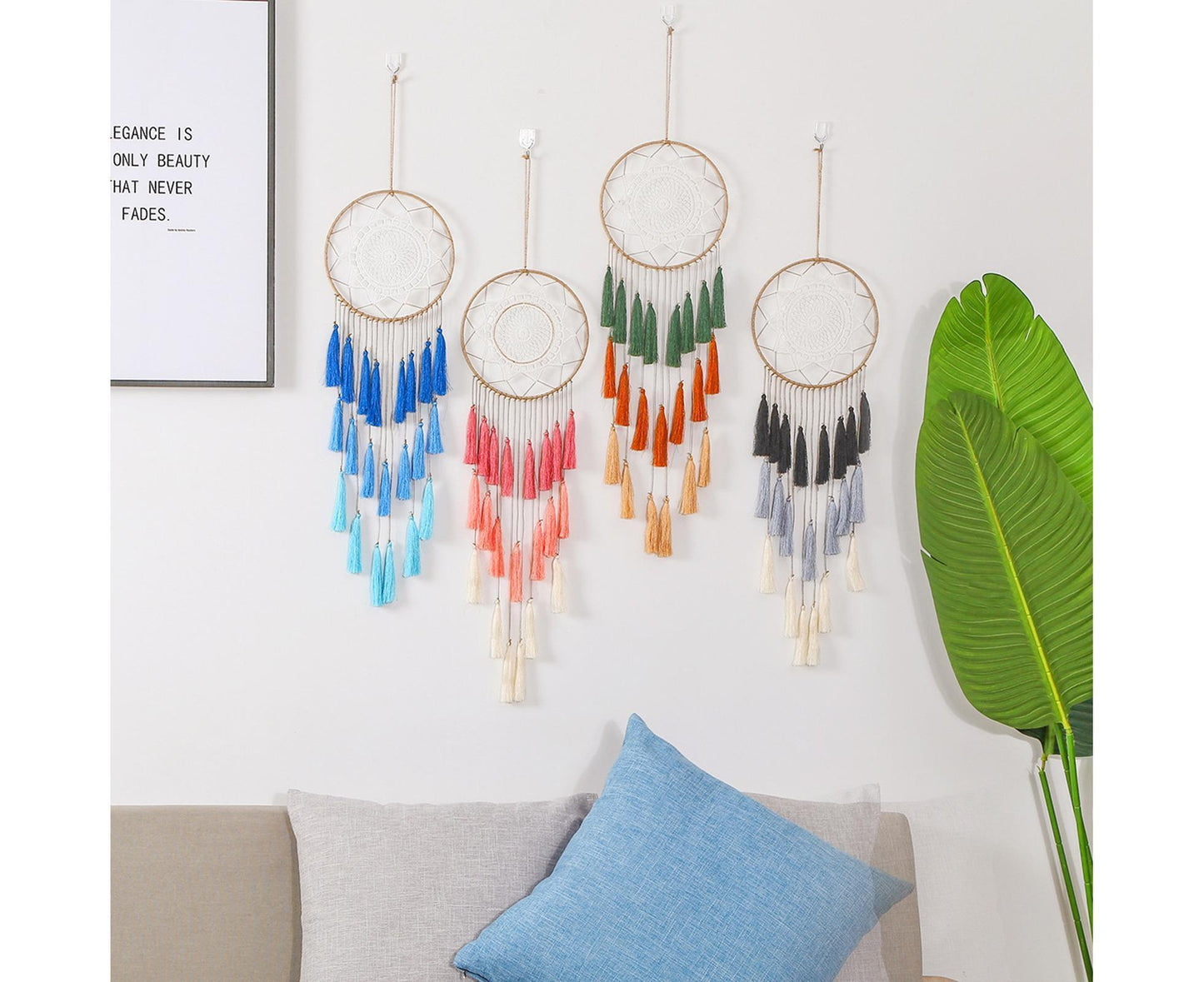 Round Handmade Wall Hanging Wind Chime Dream Catcher with Tassel Home Decor-Pink