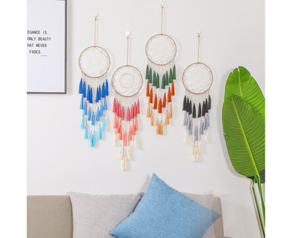 Round Handmade Wall Hanging Wind Chime Dream Catcher with Tassel Home Decor-Pink