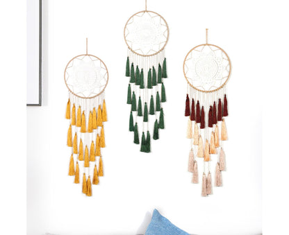 Round Handmade Wall Hanging Wind Chime Dream Catcher with Tassel Home Decor-Pink
