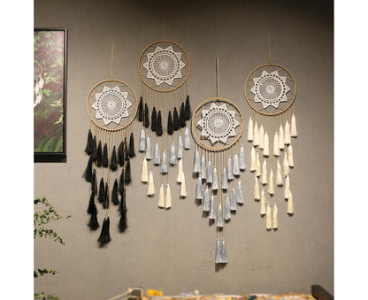 Round Handmade Wall Hanging Wind Chime Dream Catcher with Tassel Home Decor-Pink