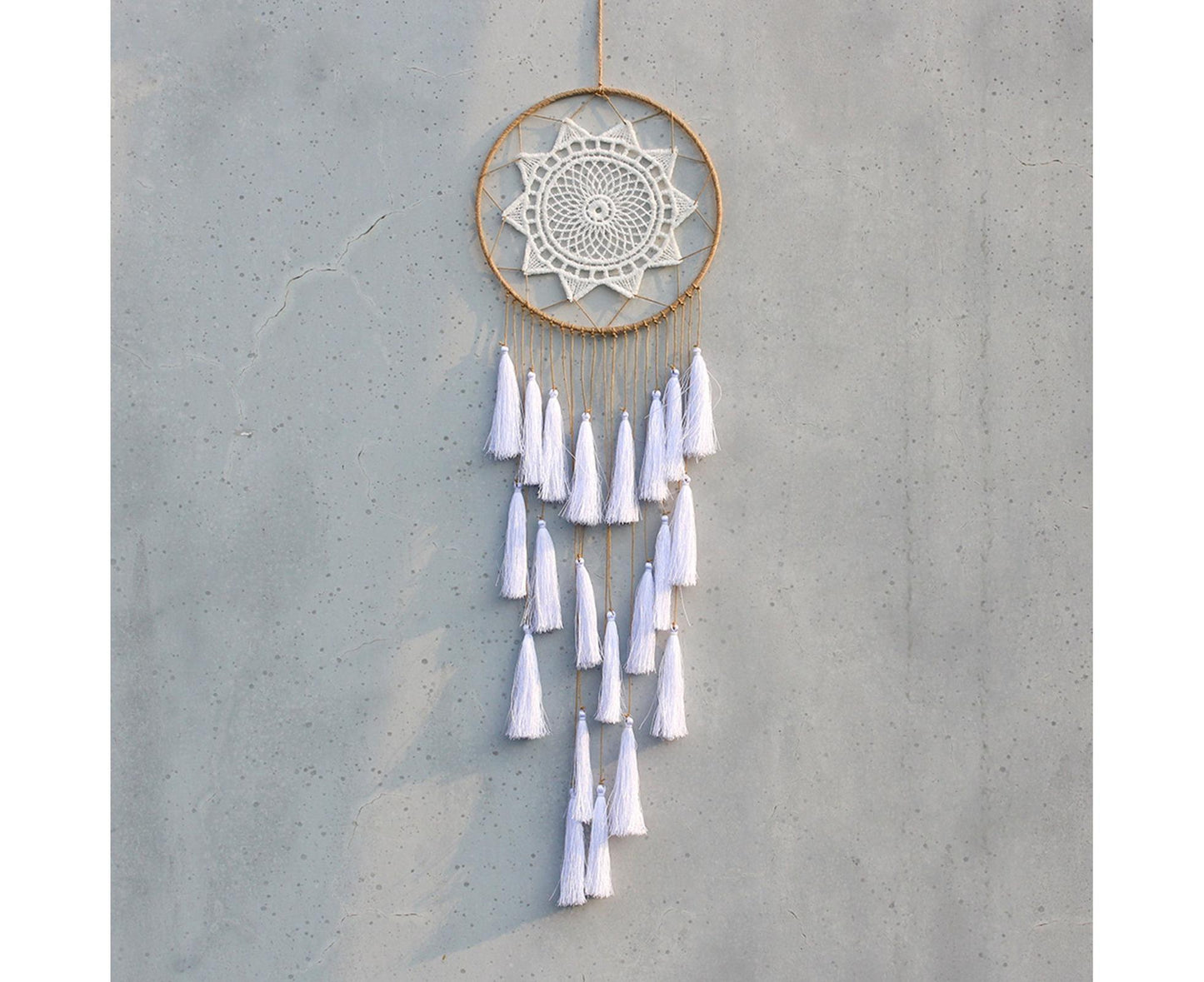 Round Handmade Wall Hanging Wind Chime Dream Catcher with Tassel Home Decor-Pink