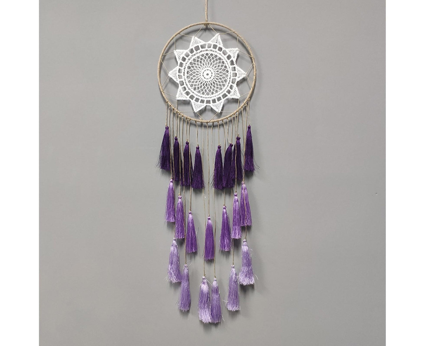 Round Handmade Wall Hanging Wind Chime Dream Catcher with Tassel Home Decor-Pink