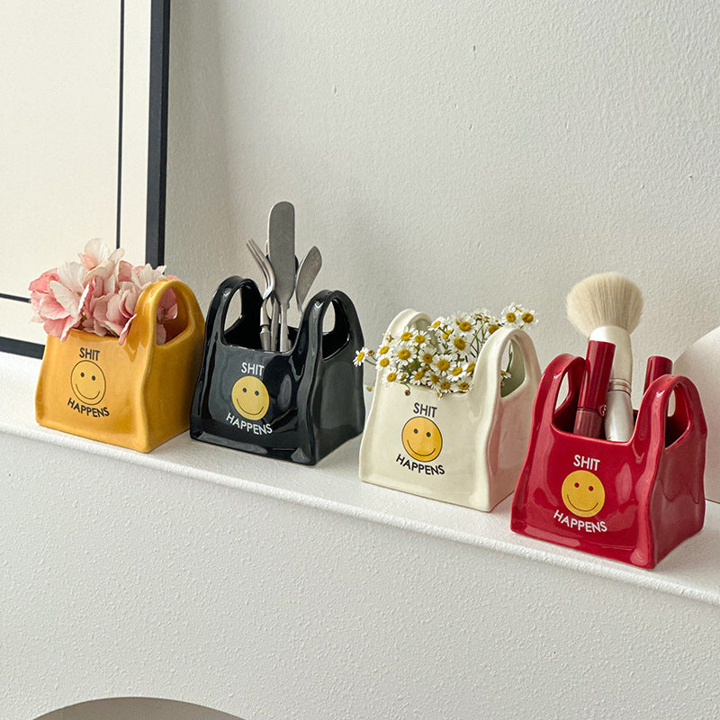 Ceramic Desktop Organizer - Cute Hand Shaped Pencil Holder and Makeup Brush Storage for Home and Office