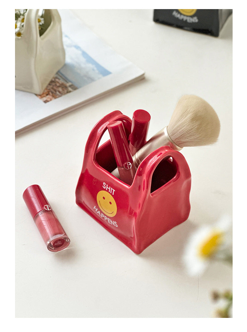 Ceramic Desktop Organizer - Cute Hand Shaped Pencil Holder and Makeup Brush Storage for Home and Office