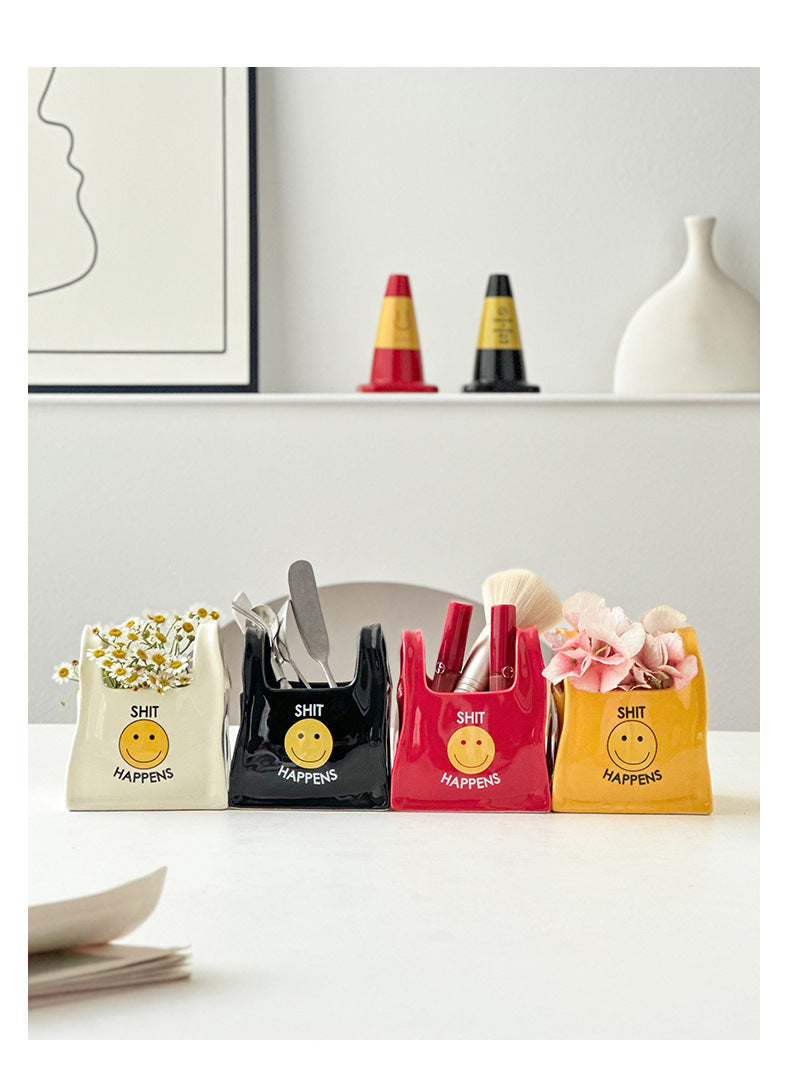 Ceramic Desktop Organizer - Cute Hand Shaped Pencil Holder and Makeup Brush Storage for Home and Office