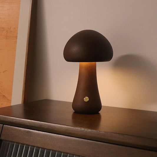 Solid Wood Mushroom LED Table Lamp - Rechargeable Touch Control Lamp