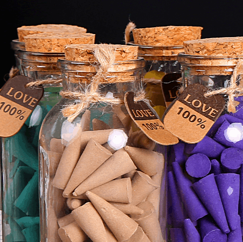 70Pcs Glass Bottle Package Flavor Hollow Backflow Incense Cones