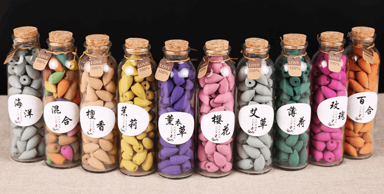 70Pcs Glass Bottle Package Flavor Hollow Backflow Incense Cones