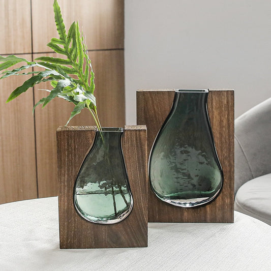 Nordic Log - Solid Wood Transparent Glass Vase