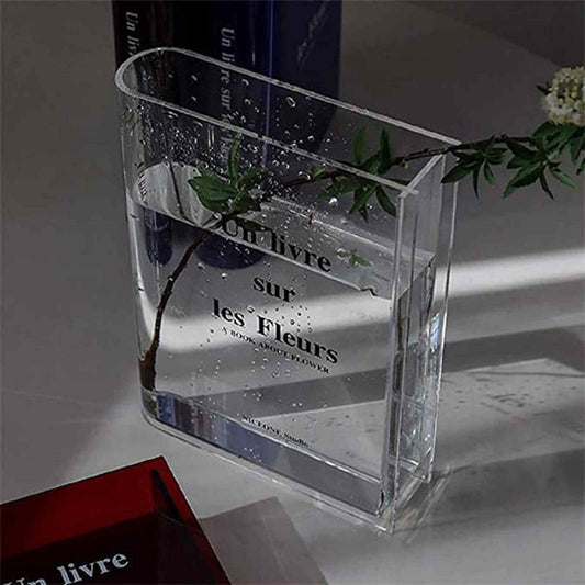 Bookshelf Vase - Clear Book Vase for Floral Arrangement
