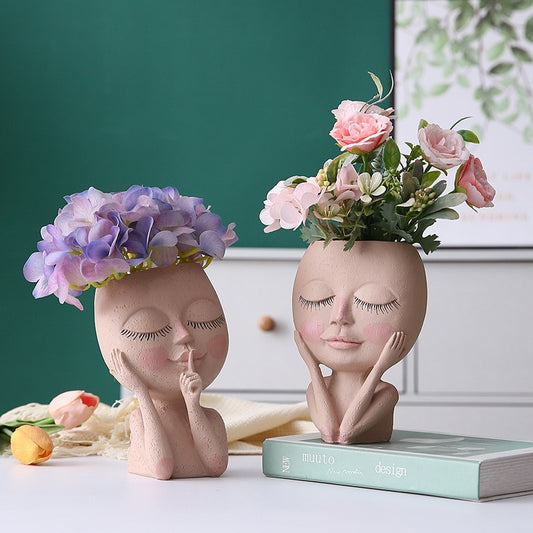 Resin Face Flower Vases - Head Flower Pot Succulent Planter