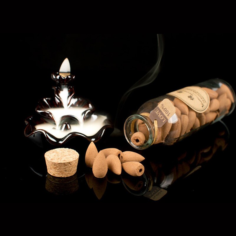 70Pcs Glass Bottle Package Flavor Hollow Backflow Incense Cones